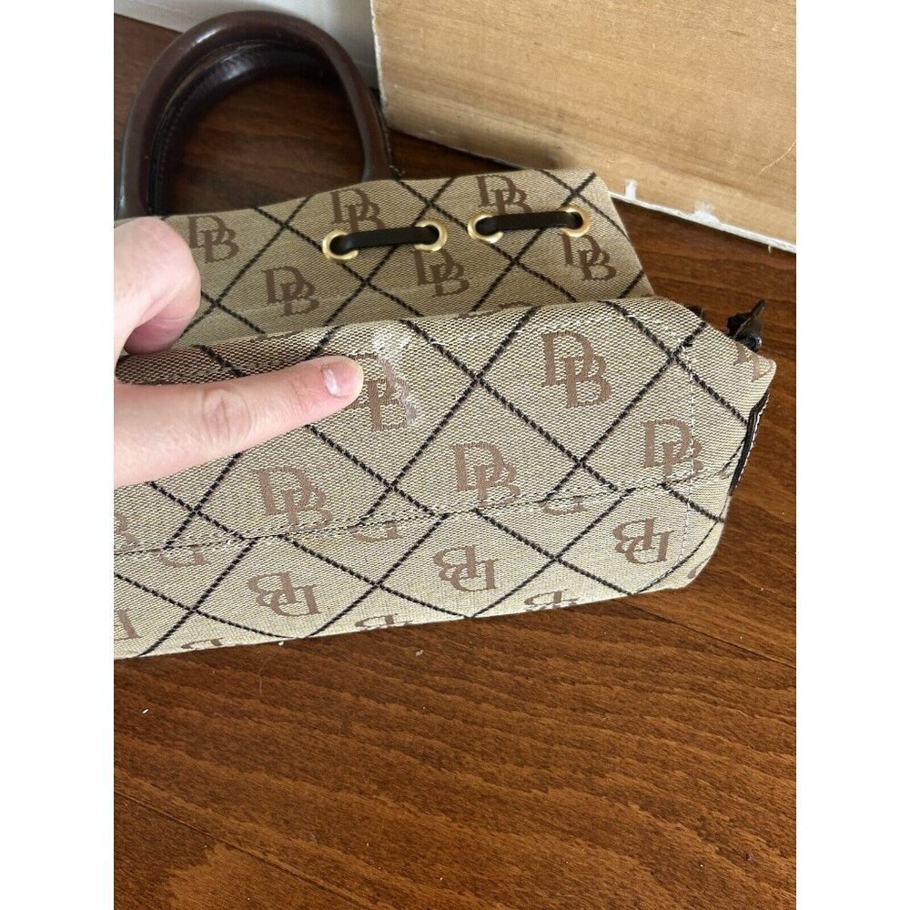 Vintage Dooney & Bourke Signature Monogram Small Hand Tote Purse Brown Leather - Picture 8 of 13